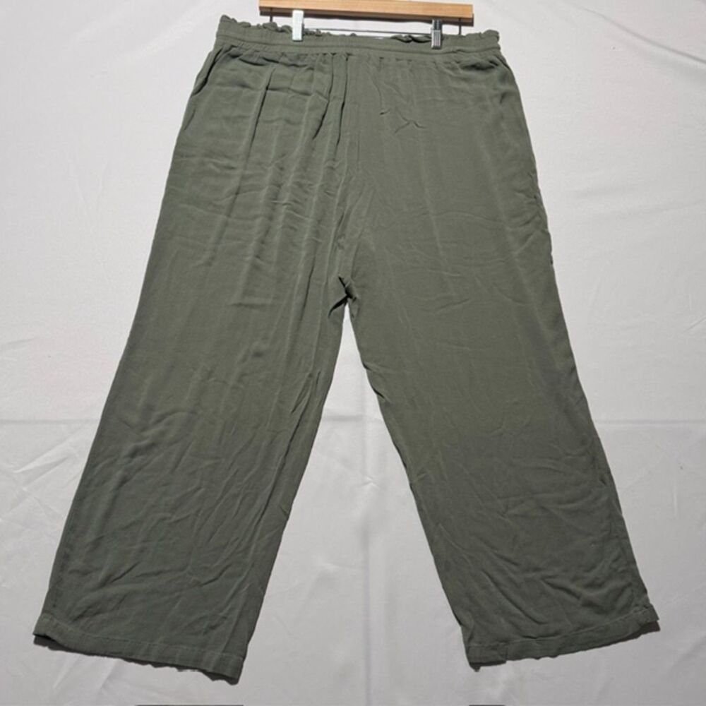 SHEIN Curve Olive Green Wide Leg Linen Look Pants 3XL Drawstring Casual